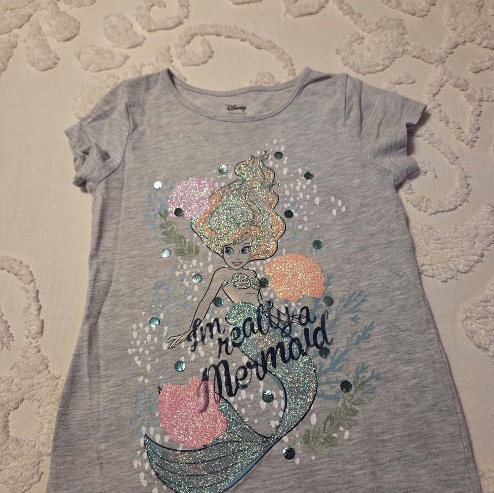 Disney Kids Glitter Mermaid T-Shirt - Gray